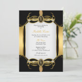 Art Deco Golden Black White Pearl Birthday Party Kaart (Staand voorkant)