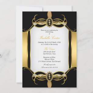 Art Deco Golden Black White Pearl Birthday Party Kaart