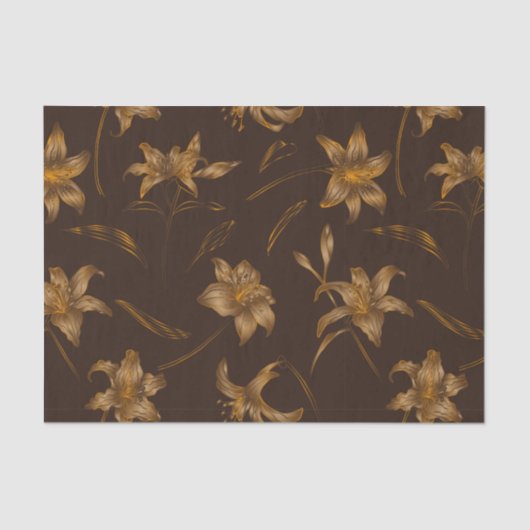 Art Deco  Golden Brown Lily Flower Tissuepapier (Voorkant)