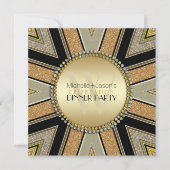 Art Deco Golden Glitter Dinner Party Uitnodiging (Voorkant)