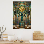 Art Deco Golden Harvest Fruit Tree Gold Teal Poste Poster (Keuken)
