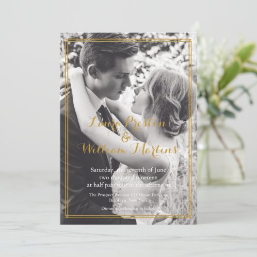 Art Deco Golden Lijst Foto Weddenschap Kaart (Staand voorkant)