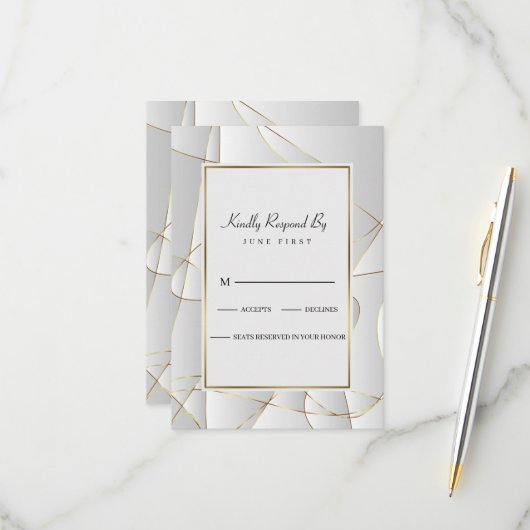 Art Deco Golden Lines RSVP Kaartje (Voorkant / Achterkant in situ)