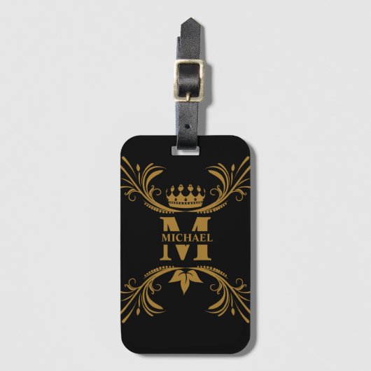 Art Deco Golden Naam Monogram Bagagelabel (Voorkant (verticaal))