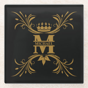 Art Deco Golden Naam Monogram Glazen Onderzetter