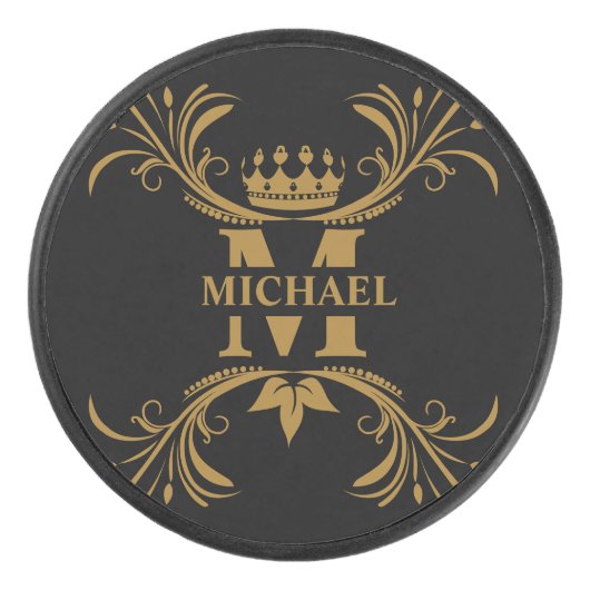  Art Deco Golden Naam Monogram Hockey Puck (Voorkant)