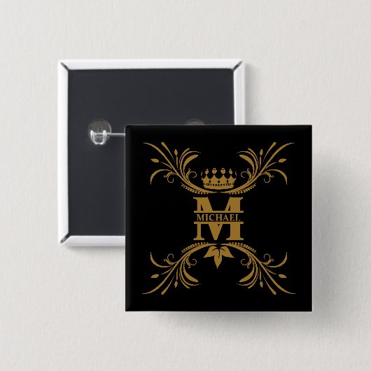  Art Deco Golden Naam Monogram Vierkante Button 5,1 Cm (Voorkant /achterkant)