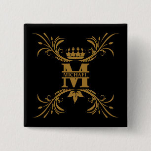 Art Deco Golden Naam Monogram Vierkante Button 5,1 Cm