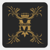  Art Deco Golden Naam Monogram Vierkante Sticker (Voorkant)