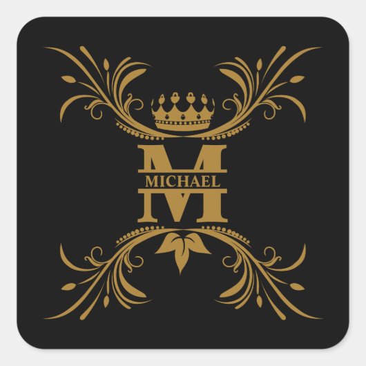  Art Deco Golden Naam Monogram Vierkante Sticker (Voorkant)