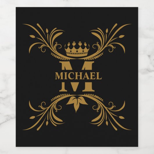  Art Deco Golden Naam Monogram Wijn Etiket (Enkel label)