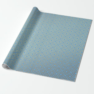 Art Deco Golden Squares Blauwe Geometrische VIP Cadeaupapier