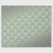 Art Deco Golden Waves Seashells Blue Pastel Vip Cadeaupapier (Vlak)