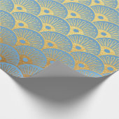 Art Deco Golden Waves Seashells Blue Pastel Vip Cadeaupapier (Hoek)