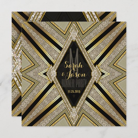 Art Deco Goldy Diamonds Invitaties Kaart (Voorkant / Achterkant)