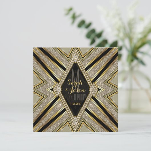 Art Deco Goldy Diamonds Invitaties Kaart (Staand voorkant)