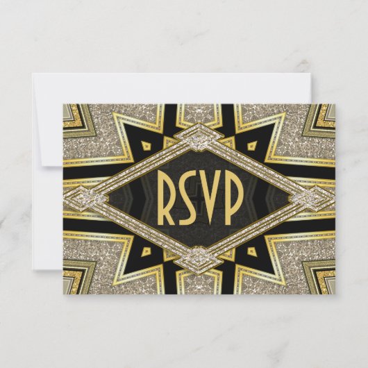 Art Deco Goldy Diamonds Wedding RSVP Kaarten (Voorkant)