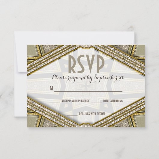 Art Deco Goldy Diamonds Wedding RSVP Kaarten (Achterkant)