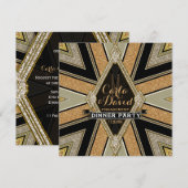 Art Deco Goldy Verloving Dinner Party Uitnodiginge Kaart (Voorkant / Achterkant)