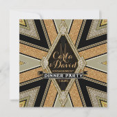 Art Deco Goldy Verloving Dinner Party Uitnodiginge Kaart (Voorkant)
