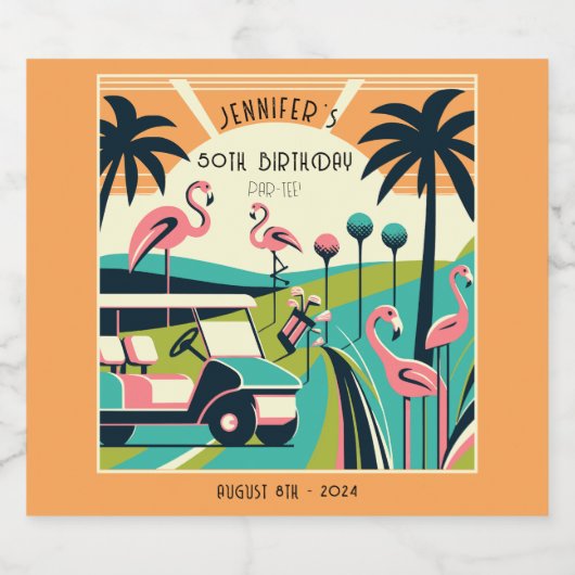 Art Deco Golf 50e verjaardag Sparkling Wijnetiket (Enkel label)