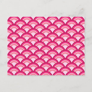 Art Deco golfpatroon - fuchsia en koraal Briefkaart