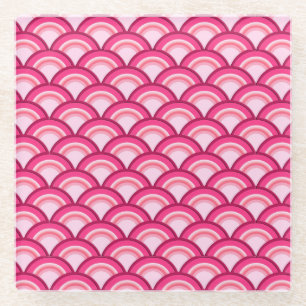 Art Deco golfpatroon - fuchsia en koraal Glazen Onderzetter