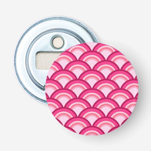 Art Deco-golfpatroon - fuchsie en koraal Button Flesopener (Voorkant)