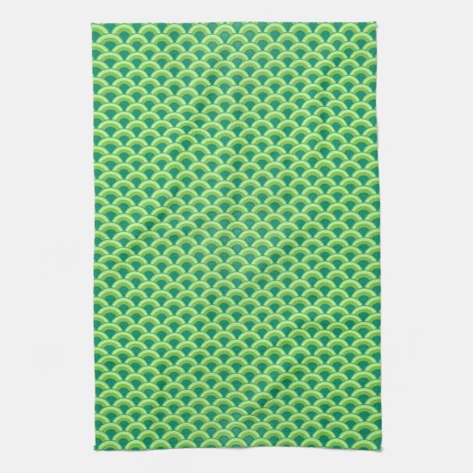 Art Deco golfpatroon - jadegroen Theedoek (Verticaal)