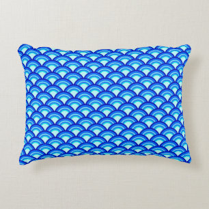 Art Deco golfpatroon - kobalt en luchtblauw Accent Kussen