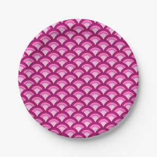 Art Deco-golfpatroon - magenta en roze Papieren Bordje