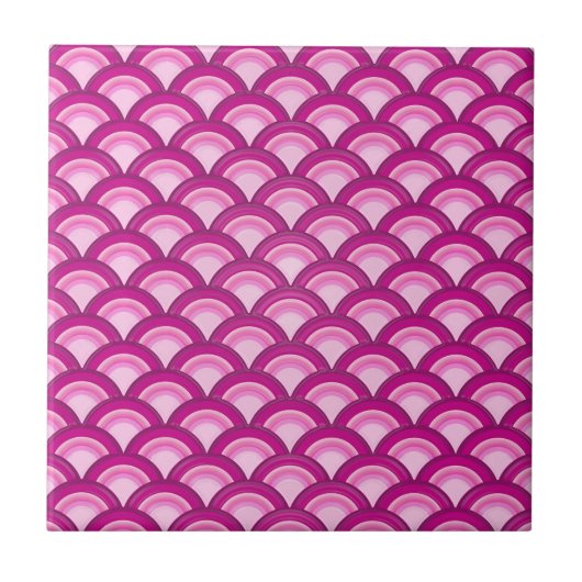 Art Deco-golfpatroon - magenta en roze Tegeltje (Voorkant)