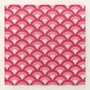 Art Deco-golfpatroon - rood en fuchsia Glazen Onderzetter