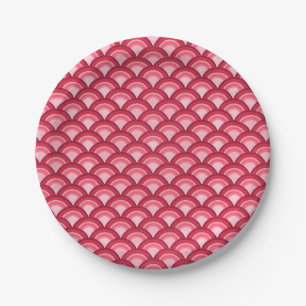 Art Deco-golfpatroon - rood en fuchsia Papieren Bordje