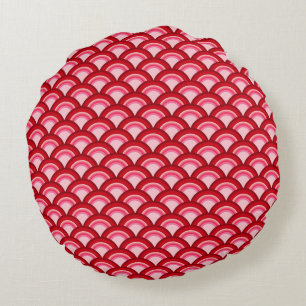 Art Deco-golfpatroon - rood en fuchsia Rond Kussen