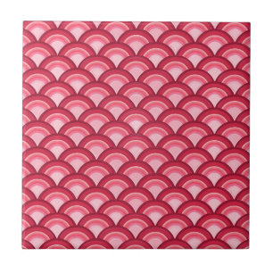 Art Deco-golfpatroon - rood en fuchsia Tegeltje