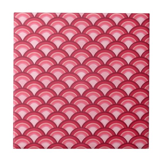Art Deco-golfpatroon - rood en fuchsia Tegeltje (Voorkant)
