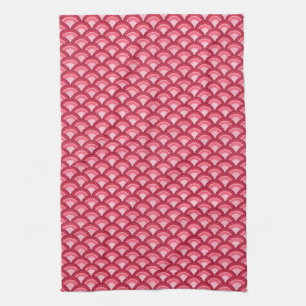 Art Deco golfpatroon - rood en fuchsia Theedoek