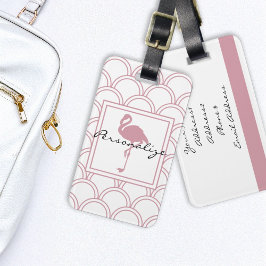 Art Deco Golfpatroon Roze Flamingo Bagagelabel