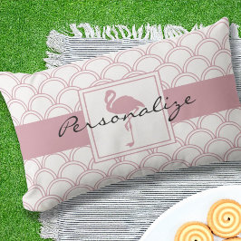 Art Deco Golfpatroon Roze Flamingo Buitenkussen