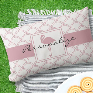 Art Deco Golfpatroon Roze Flamingo Buitenkussen