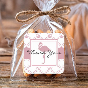 Art Deco Golfpatroon Roze Flamingo Dank Je Vierkante Sticker
