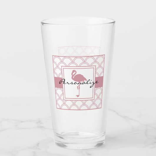 Art Deco Golfpatroon Roze Flamingo Glas (Voorkant)