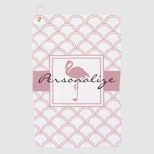 Art Deco Golfpatroon Roze Flamingo Golfhanddoek (Voorkant)