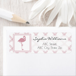 Art Deco Golfpatroon Roze Flamingo Retouradres Etiket