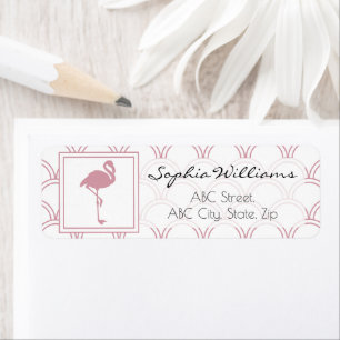 Art Deco Golfpatroon Roze Flamingo Retouradres Etiket
