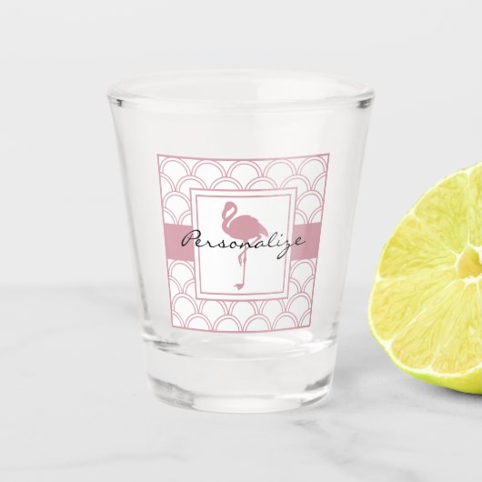 Art Deco Golfpatroon Roze Flamingo Shot Glas (Voorkant)