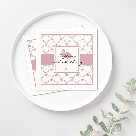 Art Deco Golfpatroon Roze Flamingo Strandfeest Servet