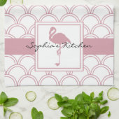 Art Deco Golfpatroon Roze Flamingo Theedoek (Gevouwen)