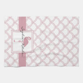 Art Deco Golfpatroon Roze Flamingo Theedoek (Horizontaal)